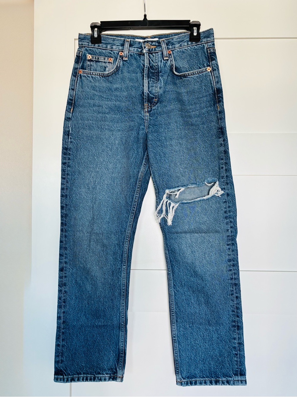 Topshop W27 L32 Editor Distressed High Rise Straight Leg Jeans